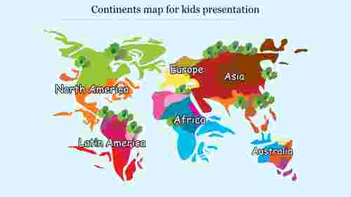 Continents map for kids presentation